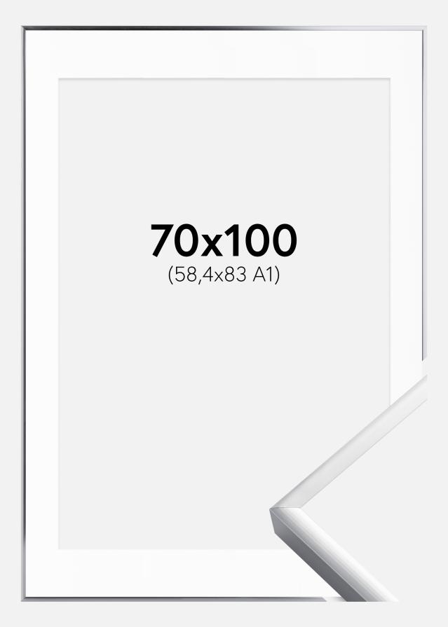 Ram med passepartou Rahmen Poster Frame Aluminum Silber 70x100 cm - Passepartout Weiß 59,4x84 cm