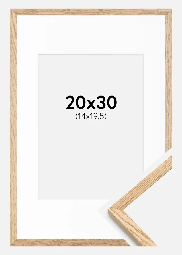Ram med passepartou Rahmen Schmal Eiche 20x30 cm - Passepartout Weiß 15x21 cm (A5)
