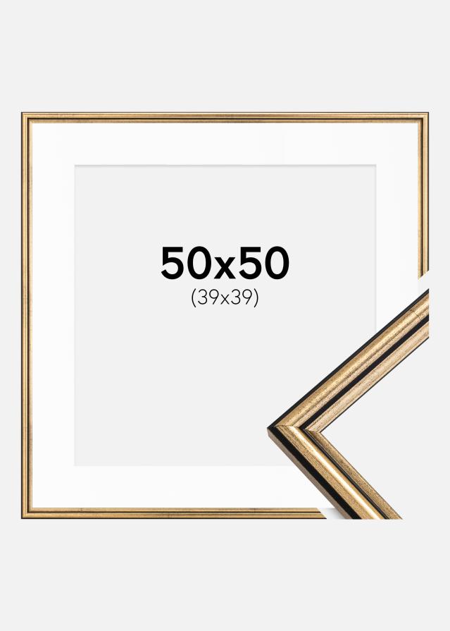 Ram med passepartou Rahmen Horndal Gold 50x50 cm - Passepartout Weiß 40x40 cm