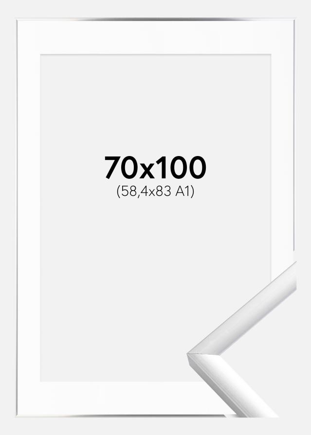 Ram med passepartou Rahmen New Lifestyle Silber 70x100 cm - Passepartout Weiß 59,4x84 cm (A1)