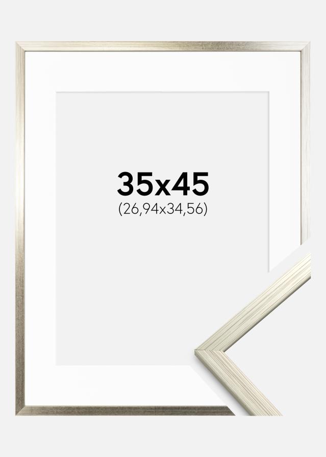 Ram med passepartou Rahmen Edsbyn Silber 35x45 cm - Passepartout Weiß 11x14 inches