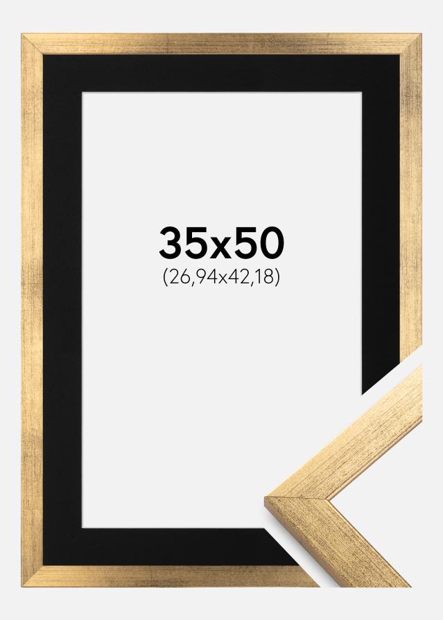 Ram med passepartou Rahmen Stilren Gold 35x50 cm - Passepartout Schwarz 11x17 inches