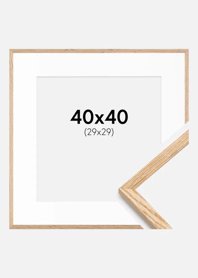 Ram med passepartou Rahmen Schmal Eiche 40x40 cm - Passepartout Weiß 30x30 cm