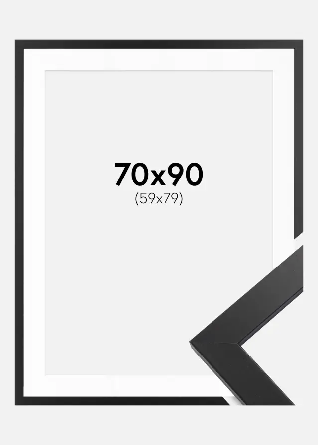 Ram med passepartou Rahmen Black Wood 70x90 cm - Passepartout Weiß 60x80 cm