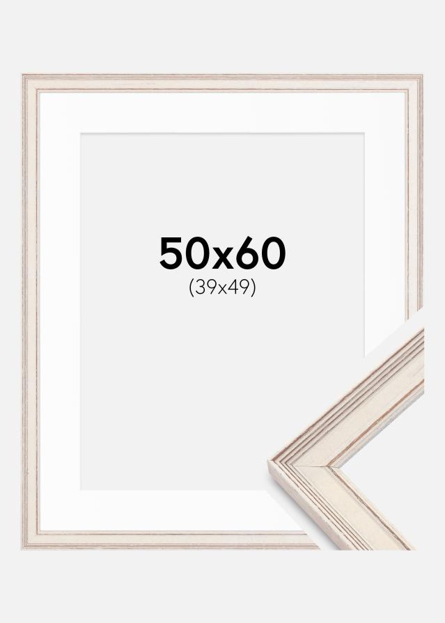 Ram med passepartou Rahmen Shabby Chic Weiß 50x60 cm - Passepartout Weiß 40x50 cm