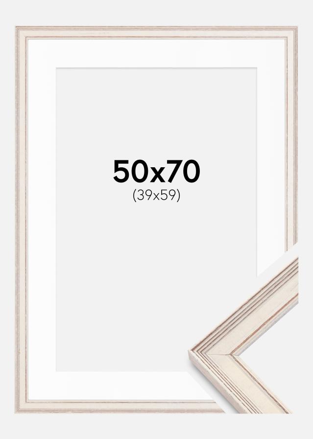 Ram med passepartou Rahmen Shabby Chic Weiß 50x70 cm - Passepartout Weiß 40x60 cm