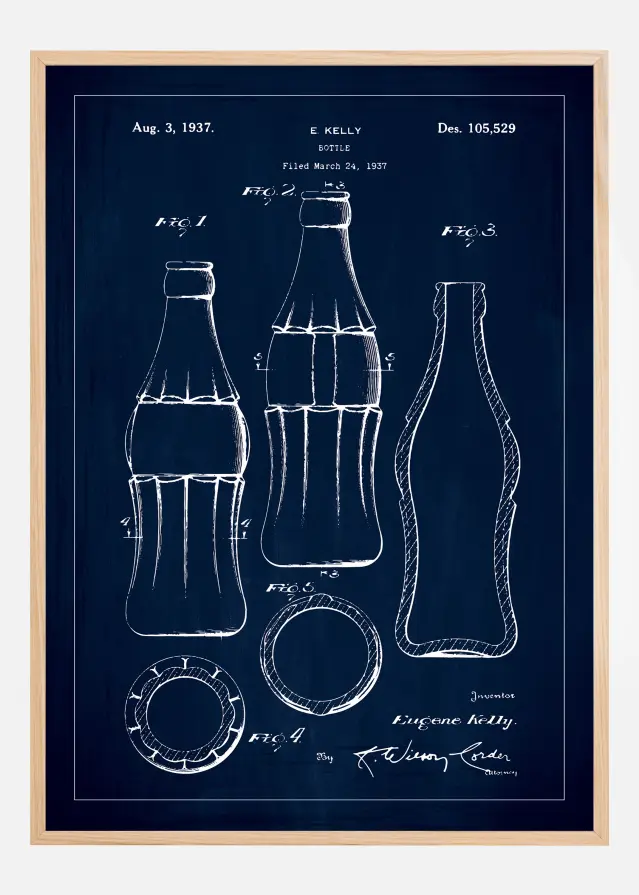 Bildverkstad Patentzeichnung - Coca-Cola-Flasche - Blau Poster