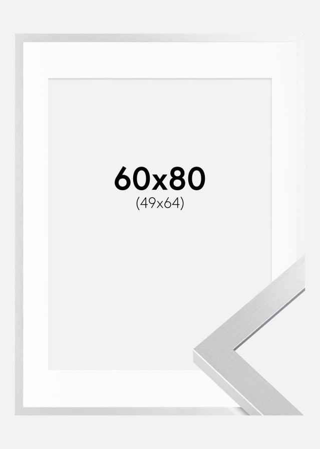 Ram med passepartou Rahmen Selection Silber 60x80 cm - Passepartout Weiß 50x65 cm