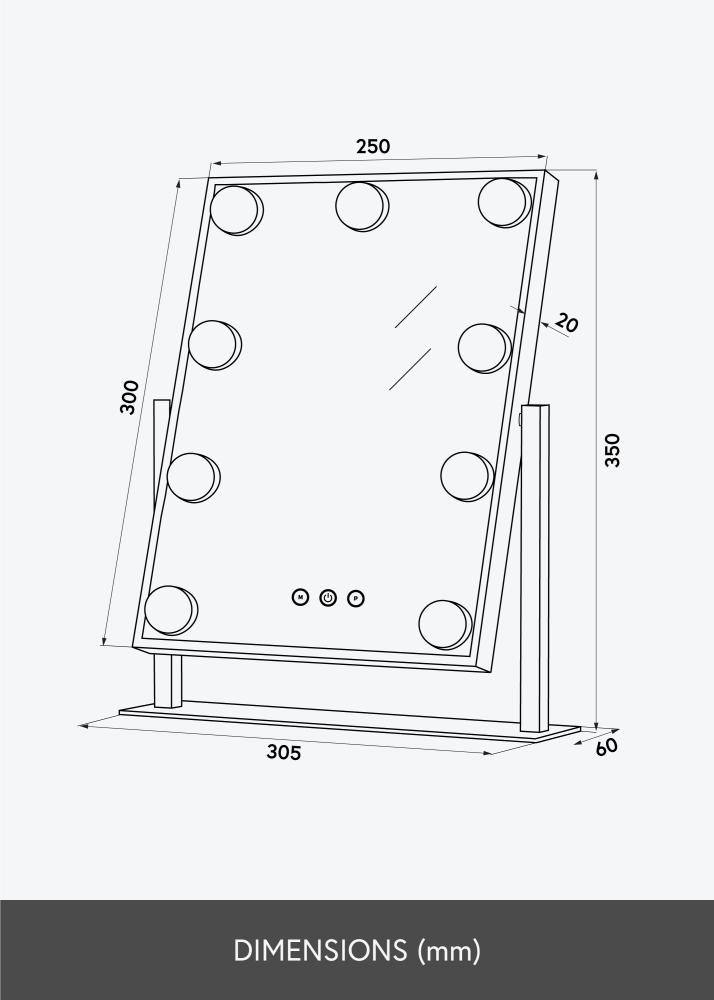 KAILA KAILA Kosmetikspiegel Hollywood 9 Weiß 25x30 cm