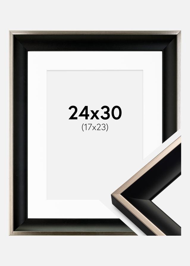 Ram med passepartou Rahmen Öjaren Schwarz-Silber 24x30 cm - Passepartout Weiß 18x24 cm