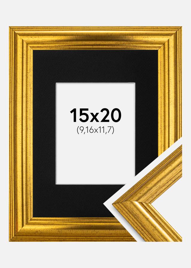 Ram med passepartou Rahmen Västkusten Gold 15x20 cm - Passepartout Schwarz 4x5 inches
