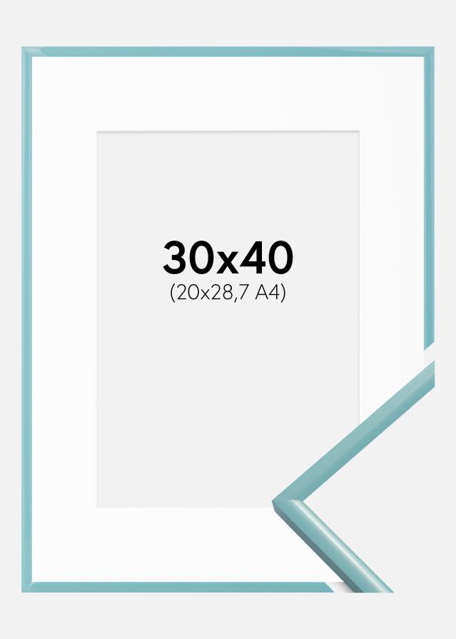 Ram med passepartou Rahmen New Lifestyle Türkis 30x40 cm - Passepartout Weiß 21x29,7 cm (A4)