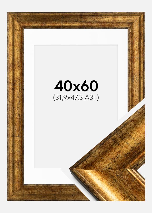 Ram med passepartou Rahmen Saltsjöbaden Gold 40x60 cm - Passepartout Weiß 32,9x48,3 cm (A3+)