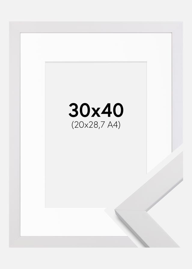 Ram med passepartou Rahmen White Wood 30x40 cm - Passepartout Weiß 21x29,7 cm (A4)