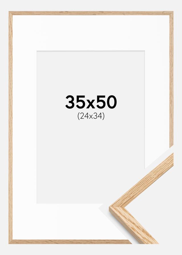 Ram med passepartou Rahmen Schmal Eiche 35x50 cm - Passepartout Weiß 25x35 cm