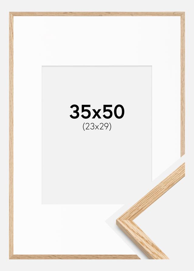Ram med passepartou Rahmen Schmal Eiche 35x50 cm - Passepartout Weiß 24x30 cm