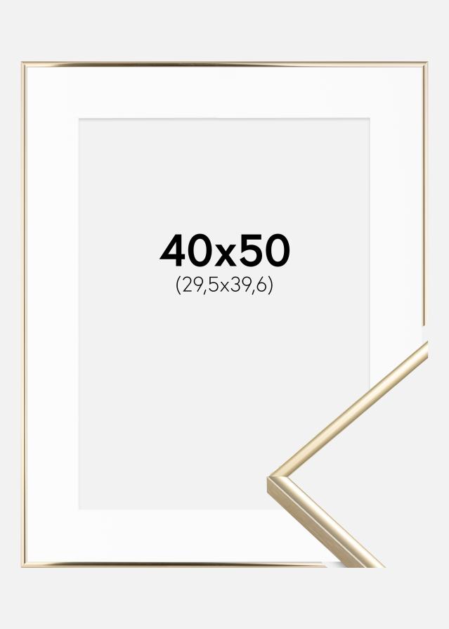 Ram med passepartou Rahmen Visby Gold Glänzend 40x50 cm - Passepartout Weiß 12x16 inches