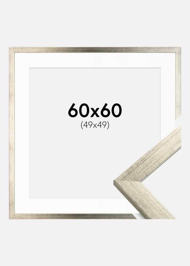 Ram med passepartou Rahmen Stilren Silber 60x60 cm - Passepartout Weiß 50x50 cm