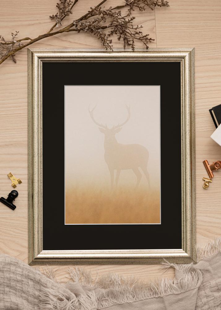 Ram med passepartou Rahmen Västkusten Silber 70x100 cm - Passepartout Schwarz 24x36 inches