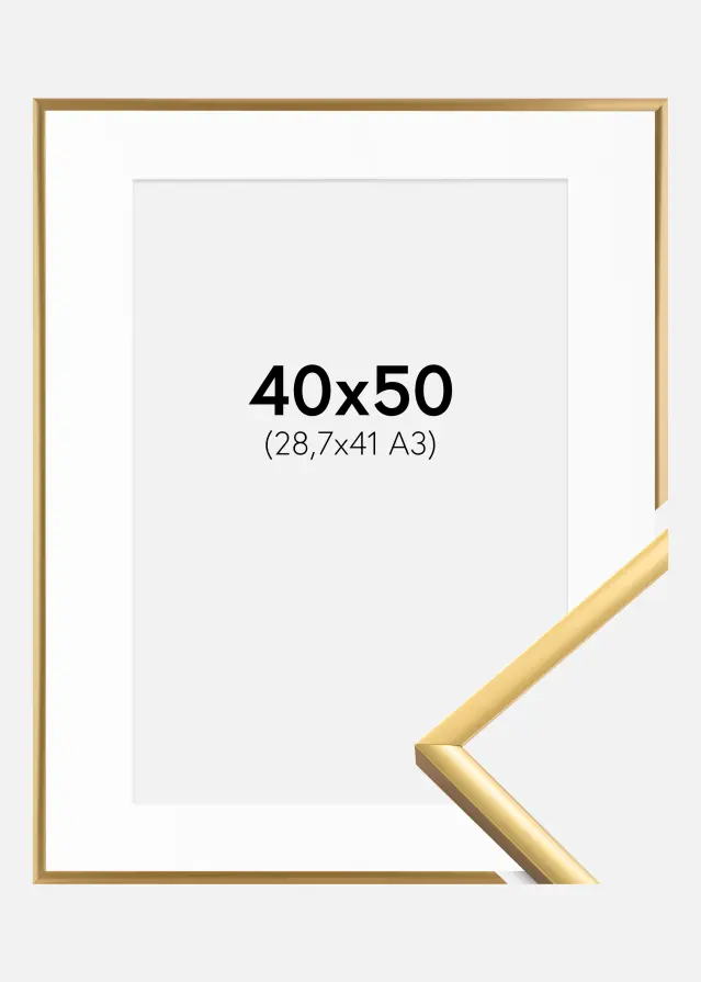Ram med passepartou Rahmen New Lifestyle Shiny Gold 40x50 cm - Passepartout Weiß 29,7x42 cm (A3)