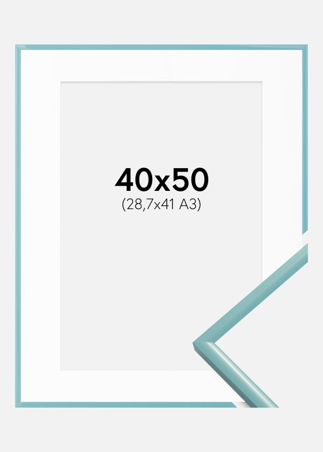 Ram med passepartou Rahmen New Lifestyle Türkis 40x50 cm - Passepartout Weiß 29,7x42 cm (A3)