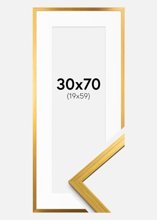 Ram med passepartou Rahmen Edsbyn Gold 30x70 cm - Passepartout Weiß 20x60 cm