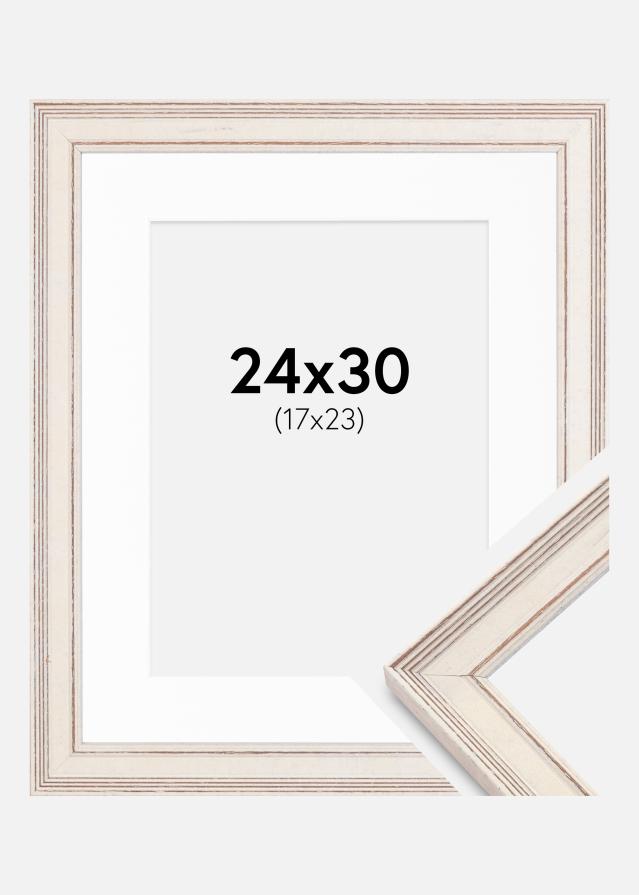Ram med passepartou Rahmen Shabby Chic Weiß 24x30 cm - Passepartout Weiß 18x24 cm