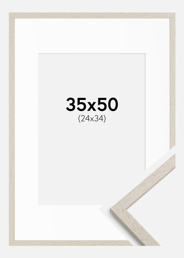 Ram med passepartou Rahmen Edsbyn Sand 35x50 cm - Passepartout Weiß 25x35 cm