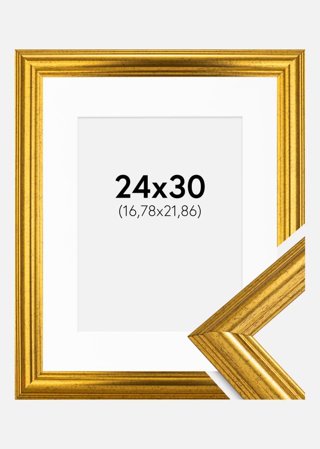 Ram med passepartou Rahmen Västkusten Gold 24x30 cm - Passepartout Weiß 7x9 inches
