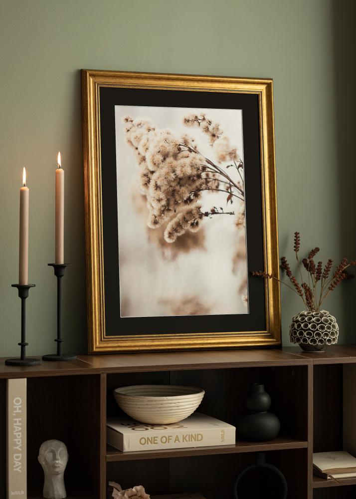 Ram med passepartou Rahmen Rokoko Gold 70x90 cm - Passepartout Schwarz 60x80 cm