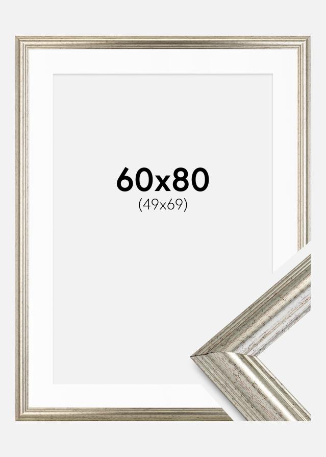 Ram med passepartou Rahmen Västkusten Silber 60x80 cm - Passepartout Weiß 50x70 cm