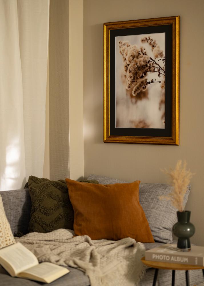 Ram med passepartou Rahmen Rokoko Gold 70x90 cm - Passepartout Schwarz 60x80 cm