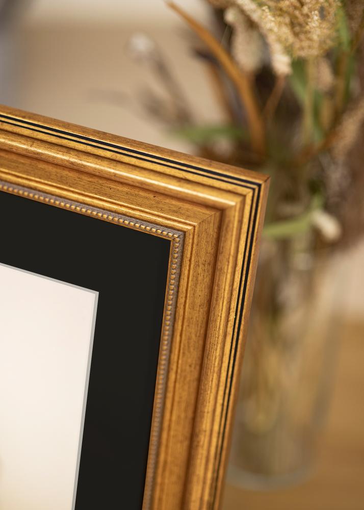 Ram med passepartou Rahmen Rokoko Gold 70x90 cm - Passepartout Schwarz 60x80 cm