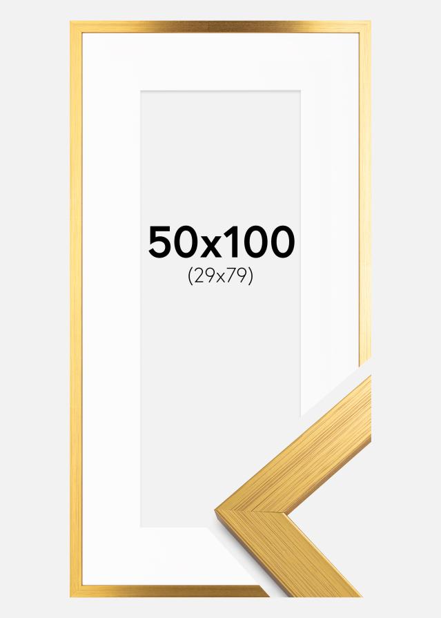 Ram med passepartou Rahmen Gold Wood 50x100 cm - Passepartout Weiß 30x80 cm