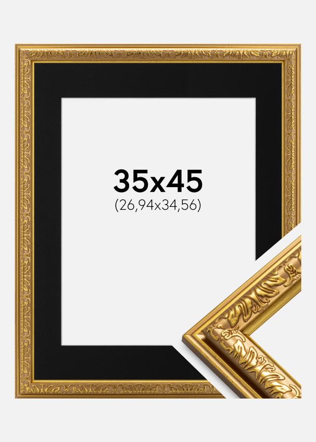 Ram med passepartou Rahmen Nostalgia Gold 35x45 cm - Passepartout Schwarz 11x14 inches