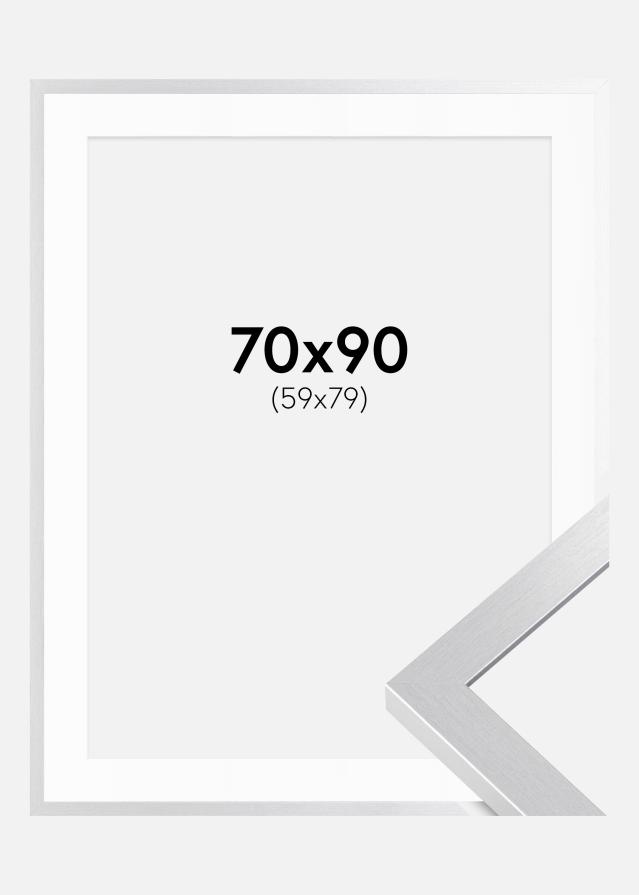 Ram med passepartou Rahmen Selection Silber 70x90 cm - Passepartout Weiß 60x80 cm