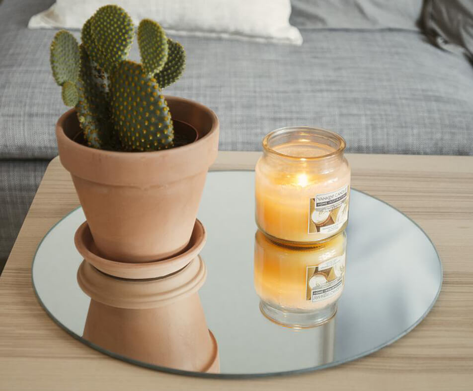 Spiegeltablett - runder Spiegel als Tablett für Kerzen